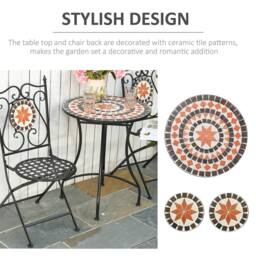 OUTSUNNY 3PCs Garden Set 1 Ceramic Tile Round Table & 2 Foldable Chairs in Black - thumbnail 5