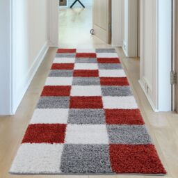 THE RUGS Soft Terra Ivory Check High Pile Shaggy Rugs & Runners Living Room in Terracotta - Size: 140 cm x 200 cm - thumbnail 9