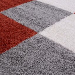 THE RUGS Soft Terra Ivory Check High Pile Shaggy Rugs & Runners Living Room in Terracotta - Size: 140 cm x 200 cm - thumbnail 3