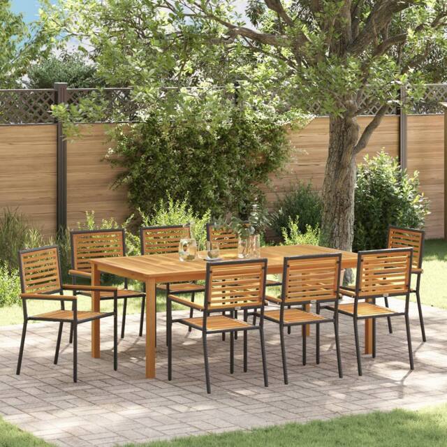 Berkfield Home 9 Piece Garden Dining Set Black Poly Rattan Acacia - image 1