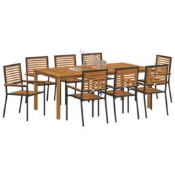 Berkfield Home 9 Piece Garden Dining Set Black Poly Rattan Acacia - thumbnail 3