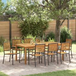 Berkfield Home 9 Piece Garden Dining Set Black Poly Rattan Acacia - thumbnail 1