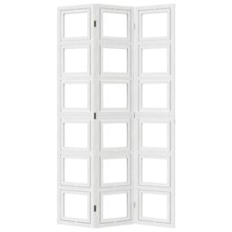 Berkfield Home Room Divider 3 Panels White Solid Wood Paulownia - thumbnail 5