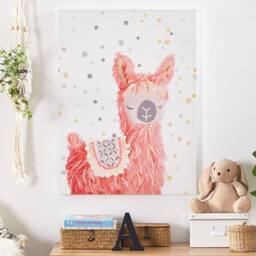 Wyld and Coco Pink Llama Canvas Art 60 x 80 cm for Kids Room Decor - Size: 60 cm x 90 cm - thumbnail 1