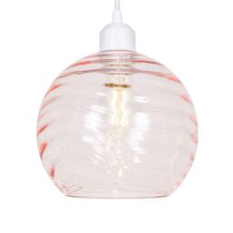 Happy Homewares Modern Designer Circular Ribbed Glass Non Electric Pendant Lamp Shade in Pink - thumbnail 2