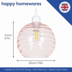 Happy Homewares Modern Designer Circular Ribbed Glass Non Electric Pendant Lamp Shade in Pink - thumbnail 5