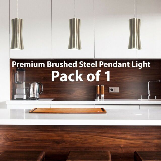 Loops Modern Hanging Ceiling Pendant Light Brushed Steel Kitchen Lamp Bulb Fittings in Metallics - image 1