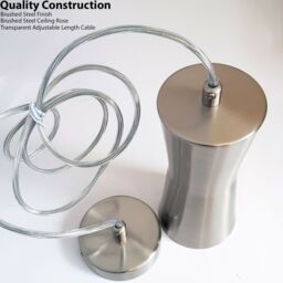 Loops Modern Hanging Ceiling Pendant Light Brushed Steel Kitchen Lamp Bulb Fittings in Metallics - thumbnail 4