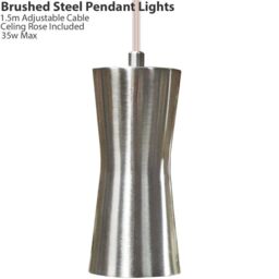 Loops Modern Hanging Ceiling Pendant Light Brushed Steel Kitchen Lamp Bulb Fittings in Metallics - thumbnail 3