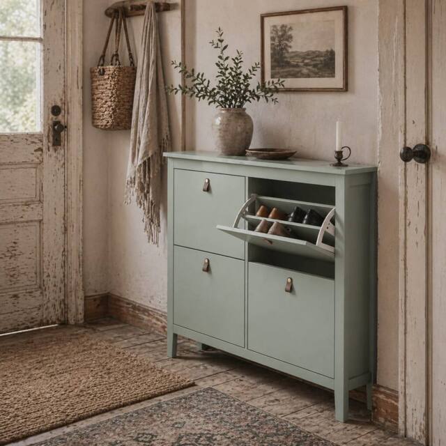 Wyld Haus Margarita Mint Green 4 Drawer Shoe Cabinet with Faux Leather Handles - image 1