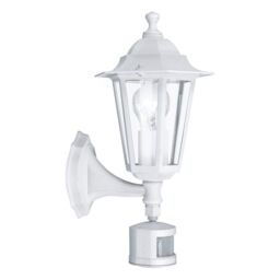 Loops IP44 Outdoor Wall Light & PIR Sensor White Aluminium Lantern 1x 60W E27 Bulb - thumbnail 1