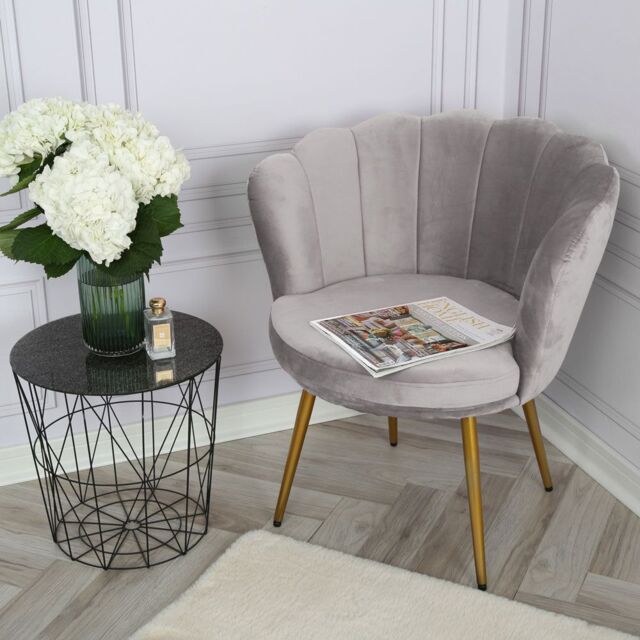 Home Garden Direct Flora - Velvet Accent Chair with Scalloped-back Design - Grey - image 1
