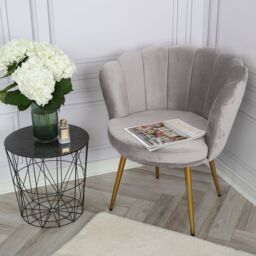 Home Garden Direct Flora - Velvet Accent Chair with Scalloped-back Design - Grey