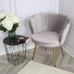 Home Garden Direct Flora - Velvet Accent Chair with Scalloped-back Design - Grey - thumbnail 3