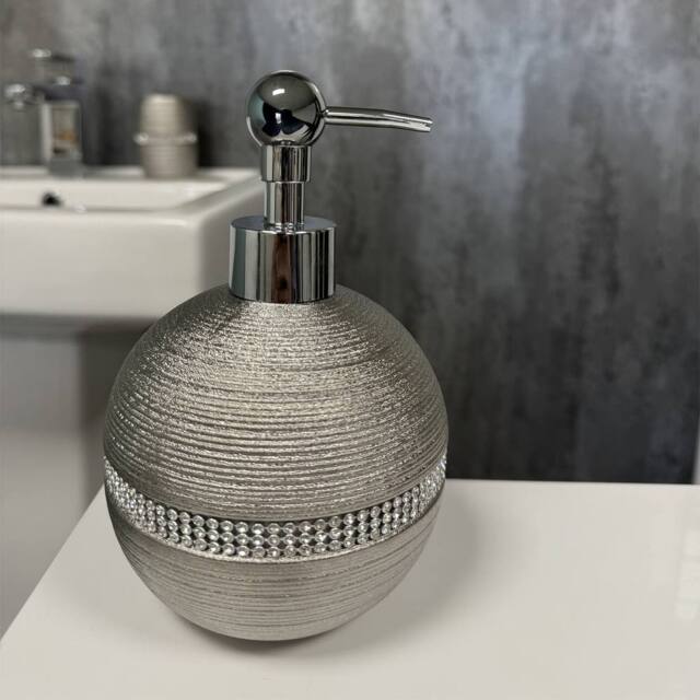Showerdrape Pzazz Silver Diamante Bathroom Sink Liquid Soap Dispenser - image 1