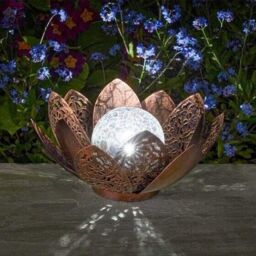 Marco Paul 27cm Bronze Metal Flower Garden Solar Ornament with Crackle Glass Ball