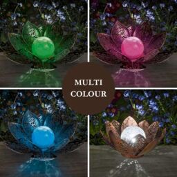 Marco Paul 27cm Bronze Metal Flower Garden Solar Ornament with Crackle Glass Ball - thumbnail 5