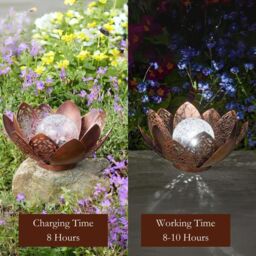 Marco Paul 27cm Bronze Metal Flower Garden Solar Ornament with Crackle Glass Ball - thumbnail 6