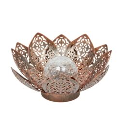 Marco Paul 27cm Bronze Metal Flower Garden Solar Ornament with Crackle Glass Ball - thumbnail 3