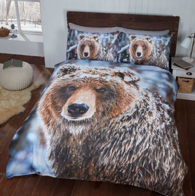 Rapport Home Big Bear Polycotton Duvet Cover Set With Pillowcase in Brown - Size: Double - image 1