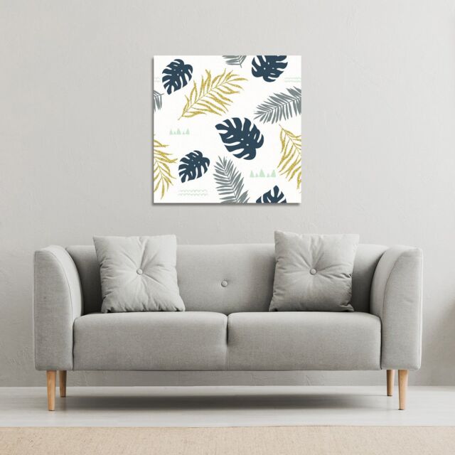 Benjamin Tate Design Gold Glitter & Navy Leaves (Canvas Print) / 46 x 46 x 4cm in Natural - Size: 46 x 46 x 4 cm - image 1