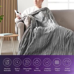 Emperial Electric Heated Throw Blanket in Grey - Size: 130 cm x160 cm - thumbnail 3
