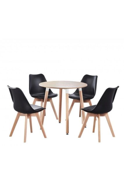 Life Interiors 5PCs Dining Set - a Round Dining Table & Set of 4 Lorenzo Tulip chairs with Padded Seat in Black - image 1
