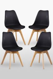 Life Interiors 5PCs Dining Set - a Round Dining Table & Set of 4 Lorenzo Tulip chairs with Padded Seat in Black - thumbnail 4