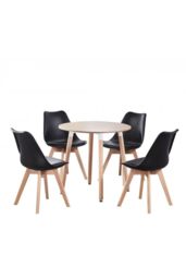 Life Interiors 5PCs Dining Set - a Round Dining Table & Set of 4 Lorenzo Tulip chairs with Padded Seat in Black - thumbnail 1