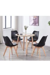Life Interiors 5PCs Dining Set - a Round Dining Table & Set of 4 Lorenzo Tulip chairs with Padded Seat in Black - thumbnail 2