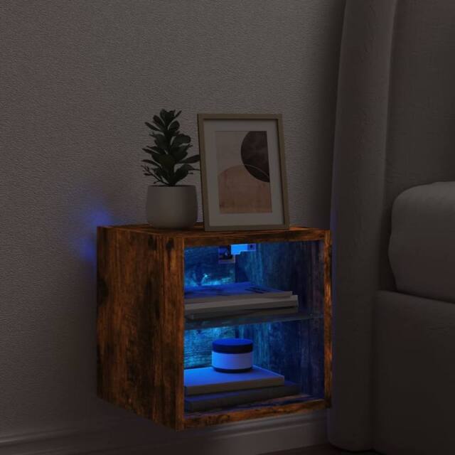 Berkfield Home TV Wall Cabinet with LED Lights Smoked Oak 30x28.5x30 cm in Brown - image 1