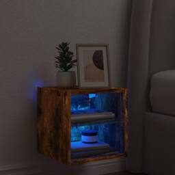 Berkfield Home TV Wall Cabinet with LED Lights Smoked Oak 30x28.5x30 cm in Brown - thumbnail 1