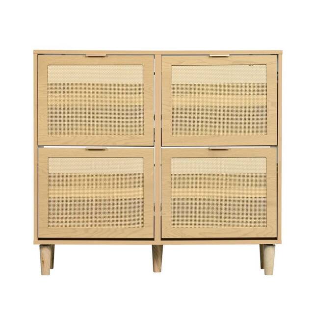 ERGOVEXA Rattan Shoe Storage Cabinet Drawers Light Oak Hallway Furniture in Brown - image 1