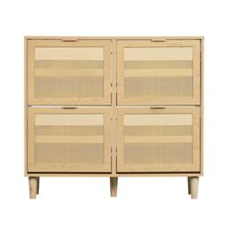 ERGOVEXA Rattan Shoe Storage Cabinet Drawers Light Oak Hallway Furniture in Brown