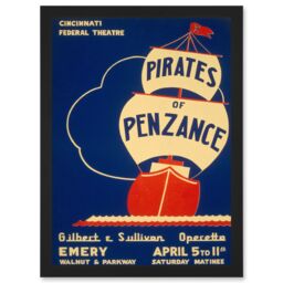 Artery8 Theatre Pirates Of Penzance Poster Gilbert Sullivan Artwork Framed Wall Art Print A4 in Black - thumbnail 1