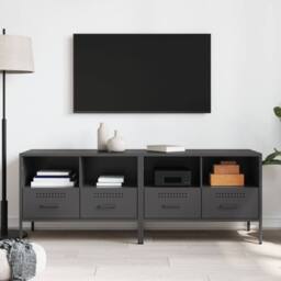 Berkfield Home TV Cabinets 2 pcs Black 68x39x50.5 cm Steel - thumbnail 1