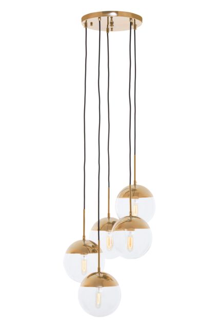 Orsina Gold Finish Five Pendant Lights, 5 Adjustable Hanging Lights, Globe Light Lamp, Warm Metallic Ceiling Lights - image 1
