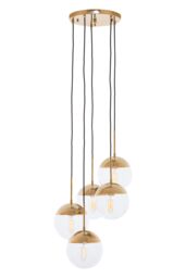 Orsina Gold Finish Five Pendant Lights, 5 Adjustable Hanging Lights, Globe Light Lamp, Warm Metallic Ceiling Lights
