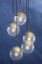 Orsina Gold Finish Five Pendant Lights, 5 Adjustable Hanging Lights, Globe Light Lamp, Warm Metallic Ceiling Lights - thumbnail 2