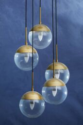 Orsina Gold Finish Five Pendant Lights, 5 Adjustable Hanging Lights, Globe Light Lamp, Warm Metallic Ceiling Lights - thumbnail 3
