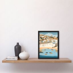 Artery8 Small Boats in St Ives Bay Coastal Cityscape Artwork Framed Wall Art Print A4 in Black - thumbnail 2