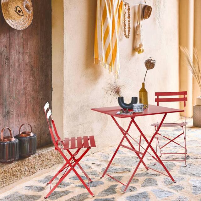 sweeek Square 2-seater Folding Metal Bistro Garden Table With 2 Chairs in Terracotta - image 1