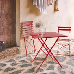 sweeek Square 2-seater Folding Metal Bistro Garden Table With 2 Chairs in Terracotta - thumbnail 4