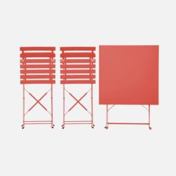 sweeek Square 2-seater Folding Metal Bistro Garden Table With 2 Chairs in Terracotta - thumbnail 2
