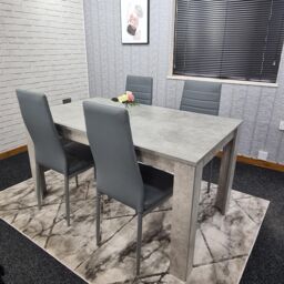 KOSY KOALA Dining Table & 4 Chairs Set - Stone Grey Effect Table with 4 Grey Chairs Dining Set in Brown
