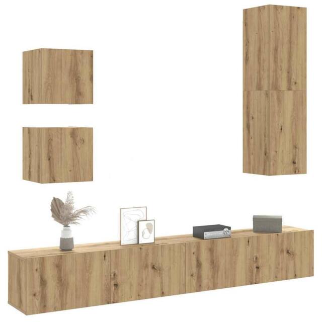 Berkfield Home 5 Piece TV Cabinet Set Wall-mounted Artisan Oak Engineered Wood in Brown - image 1