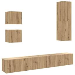 Berkfield Home 5 Piece TV Cabinet Set Wall-mounted Artisan Oak Engineered Wood in Brown - thumbnail 2