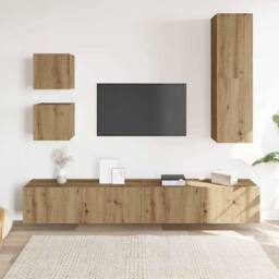 Berkfield Home 5 Piece TV Cabinet Set Wall-mounted Artisan Oak Engineered Wood in Brown - thumbnail 3