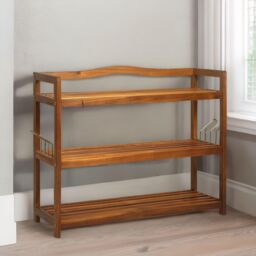 FURNOS 3-Tier Wooden Vertical Shoe Rack With Hanging Hooks in Brown - thumbnail 2