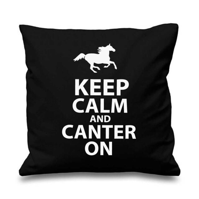 "60 SECOND MAKEOVER Black Cushion Cover Keep Calm & Canter On 16"" x 16"" Daughter Friend Gift Decorative Cushion Home Horse Equestrian"